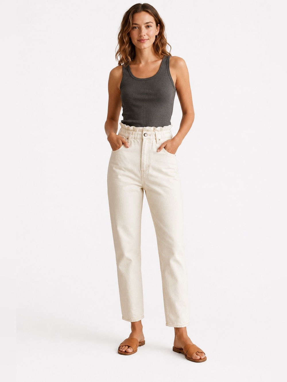 Joe’s Jeans The Brinkley High Rise Paperbag Jeans Ivory Cream Size 27 EUC